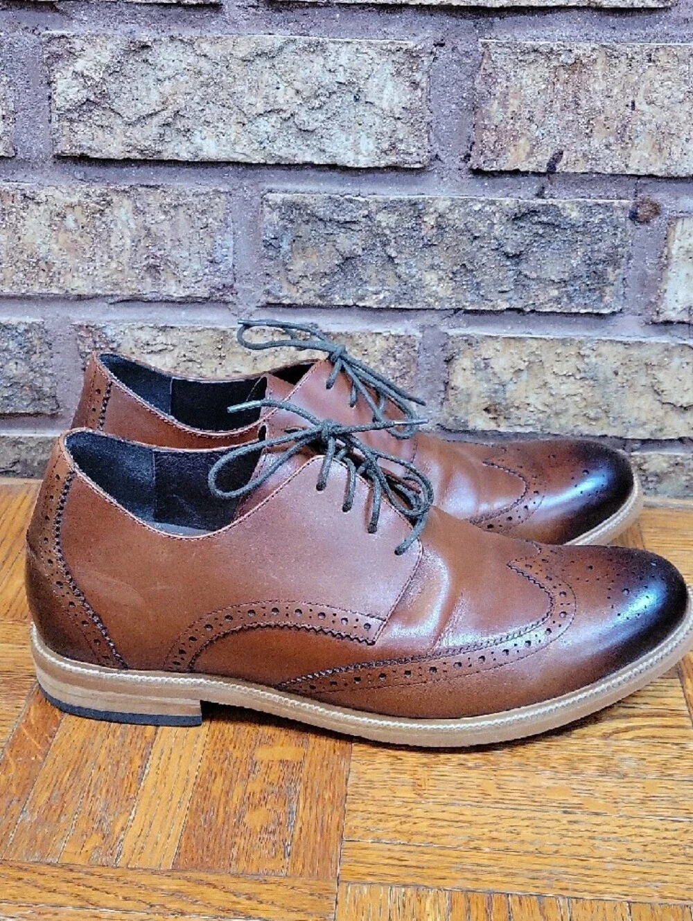 CHAMARIPA Wingtip Oxford Elevator Dress Shoes Brown Leather Brogue 265 8/8.5